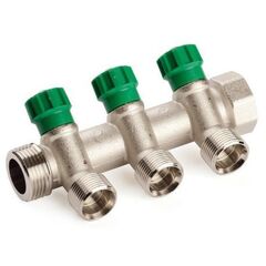 Коллектор вентильный General Fittings 3 вихода 1"х3/4" никель. латунь, Количество выходов: 3, Тип коллектора: С вентилем, Диаметр вход/выход: 1", Диаметр подводов (контуров): 3/4" -  - obigriv