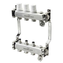 Колектор Termojet для опалення з термоклапанами 3 виходи, Кількість виходів: 3, Тип колектора: З термоклапанами, Діаметр вхід/вихід: 1", Діаметр підведень (контурів): 3/4" -  - obigriv