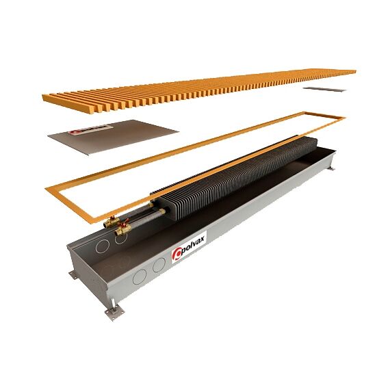 Внутрішньопідлоговий конвектор Polvax KV.230.1000.65, Тип конвектора: З вентилятором, Довжина (мм): 1000, Глибина (мм): 65, Ширина (мм): 230 -  - obigriv